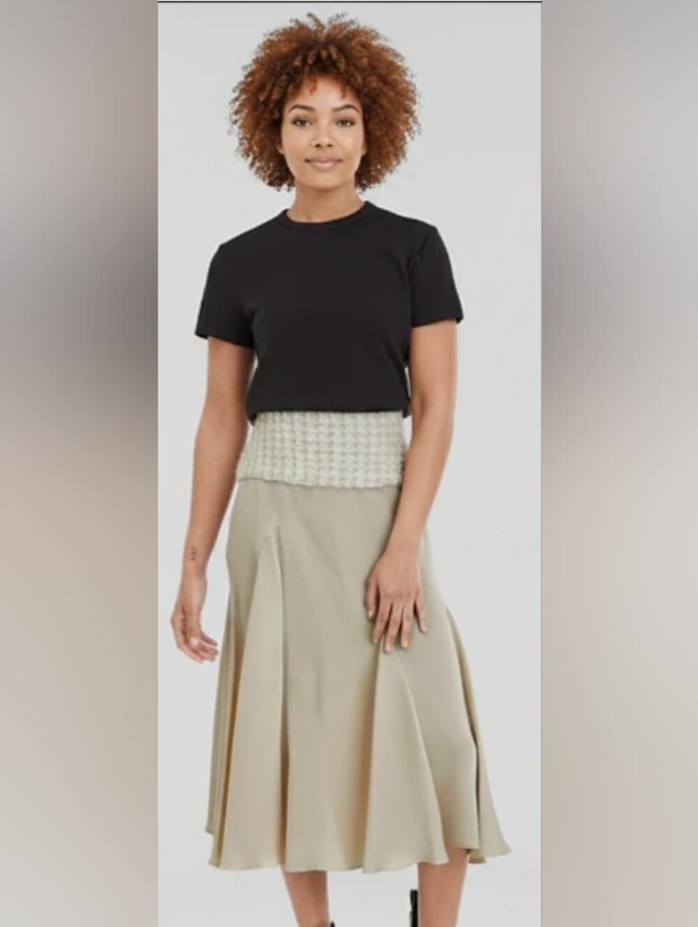 Oscar de la Renta Cream Circle Skirt with Textured Waistband Size: U. S. 6